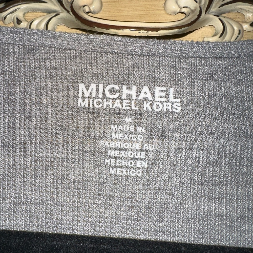 Michael Kors Gray Lace-Up Long Sleeve Top Size Medium - Picture 3 of 7